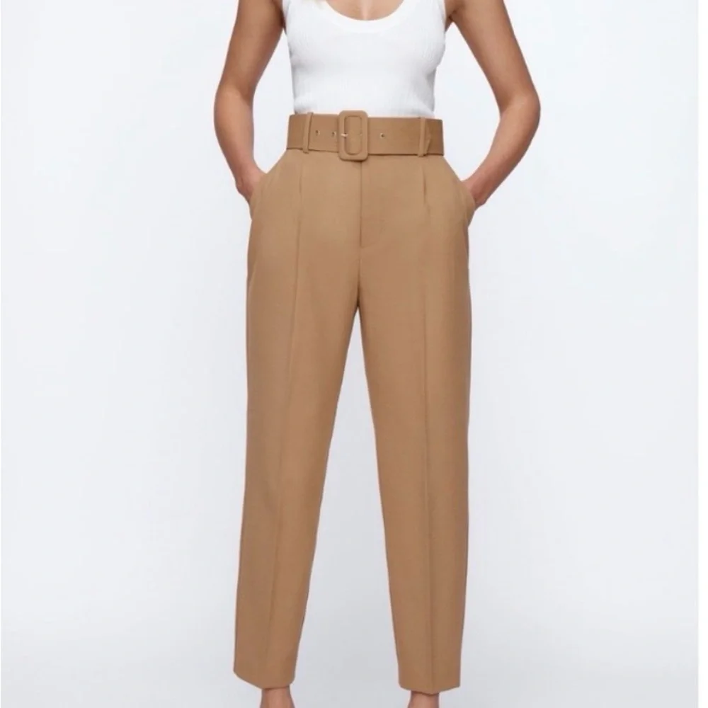NWT ZARA High Waisted Trousers Belted Pants Blogger Favorite Size S - Picture 2 of 13